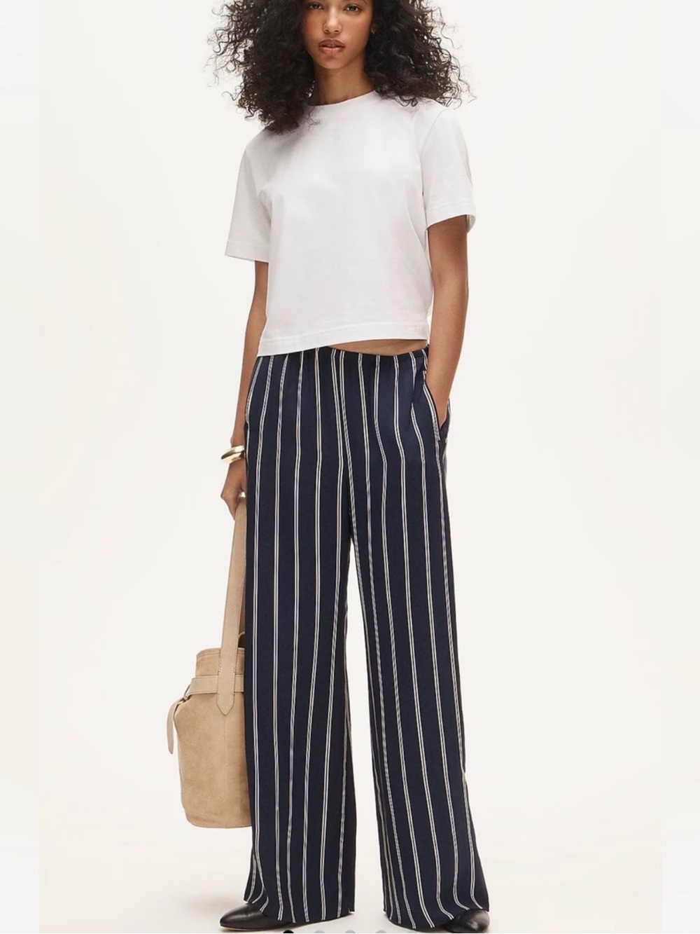 J Crew Striped Wide-Leg Pants - Navy
